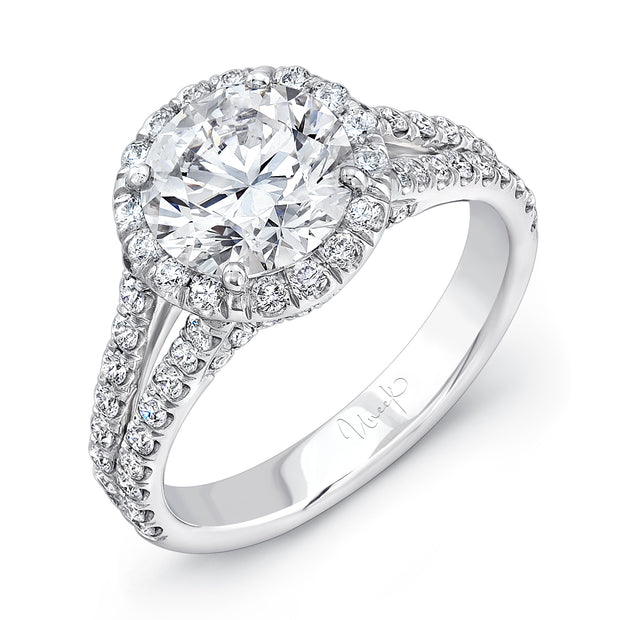 Uneek Split Shank Round Halo Diamond Engagement Ring