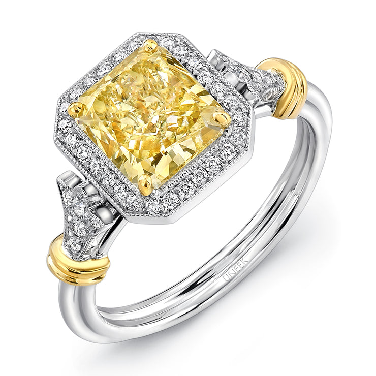 Uneek Natureal Collection Halo Radiant Yellow Diamond Engagement Ring