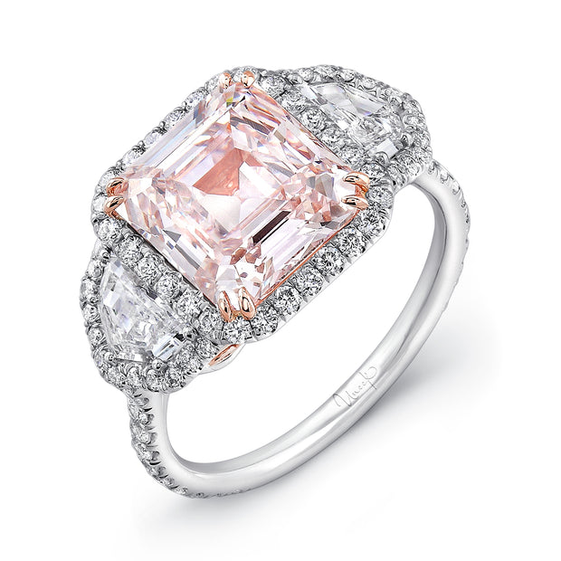 Uneek Natureal Collection 3-Stone-Halo Asscher Light Pink Diamond Engagement Ring