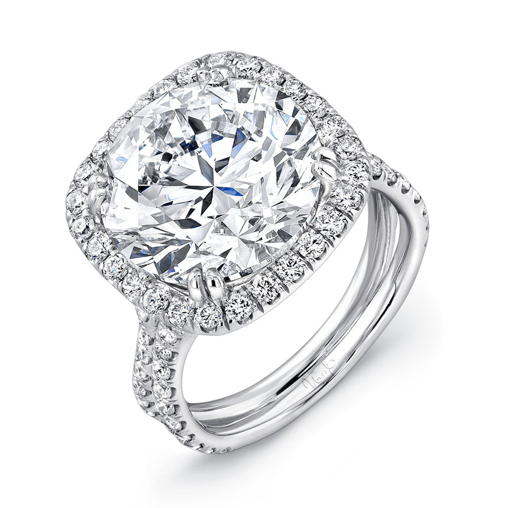 Uneek 9-Carat Round Diamond Halo Engagement Ring with Pave Silhouette Double Shank