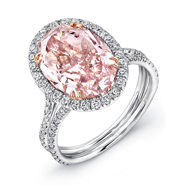 Uneek Natureal Collection Halo Oval Fancy Pink Diamond Engagement Ring