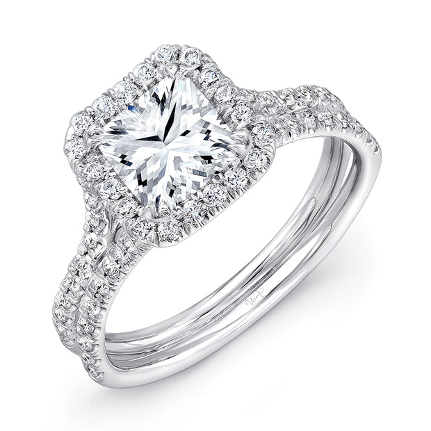 Uneek Silhouette Collection Halo Princess Engagement Ring