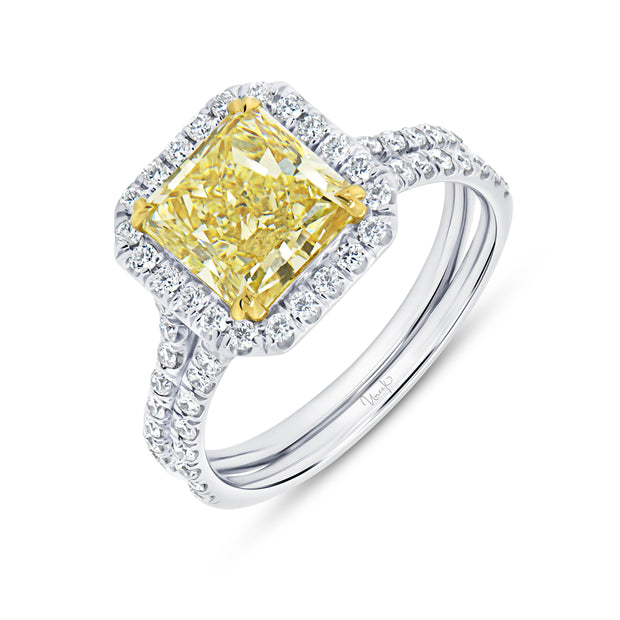 Uneek Natureal Collection Halo Radiant Yellow Diamond Engagement Ring