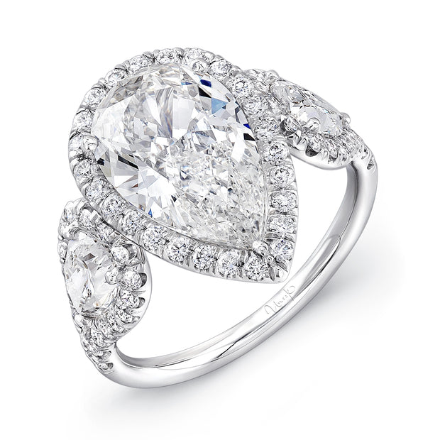 Uneek Signature Collection 3-Stone-Halo Pear Diamond Engagement Ring