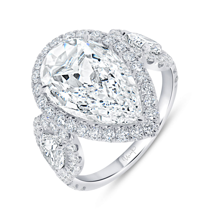 Uneek Signature Collection 3-Stone-Halo Pear Shaped Diamond Engagement Ring