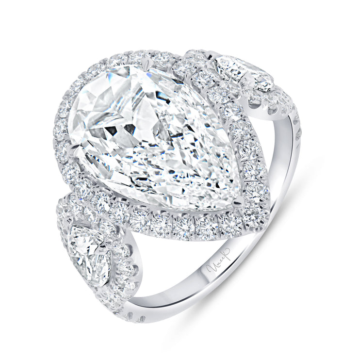 Uneek Signature Collection 3-Stone-Halo Pear Diamond Engagement Ring