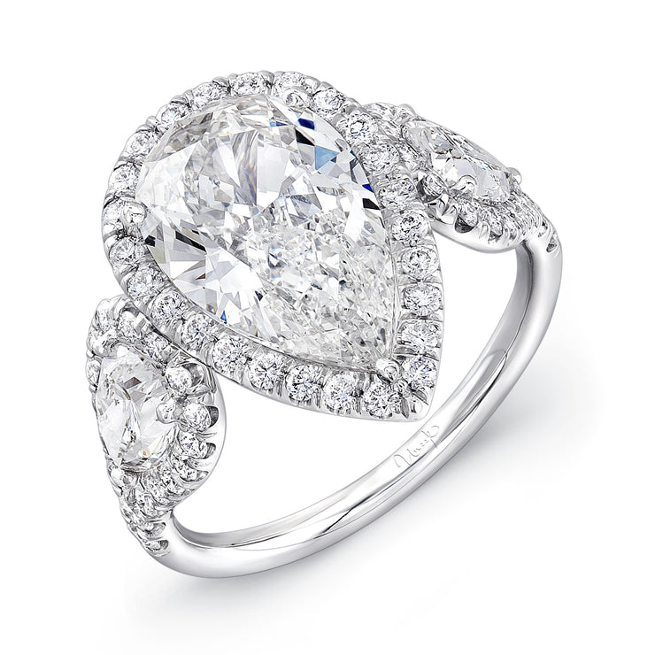 Uneek Signature Collection 3-Stone-Halo Pear Diamond Engagement Ring