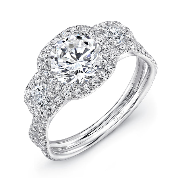Uneek Silhouette Collection 3-Stone-Halo Round Engagement Ring