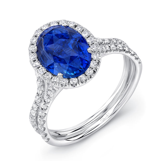 Uneek Silhouette Collection Halo Oval Blue Sapphire Engagement Ring