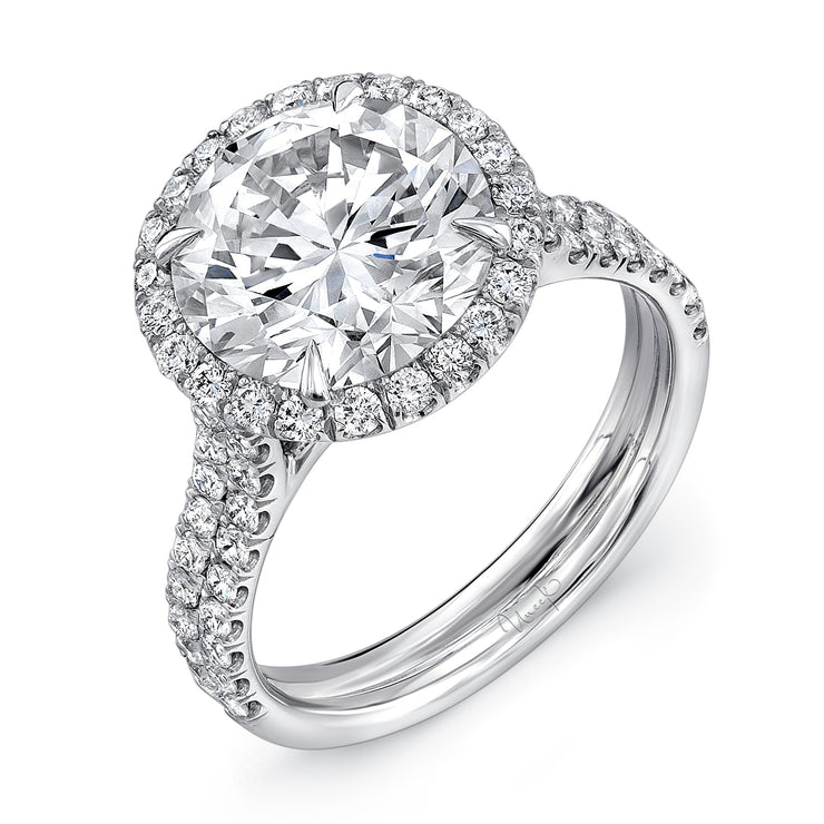 Uneek 3-Carat Round Diamond Engagement Ring with Pave Double Shank