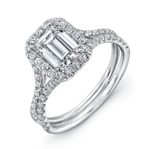 Uneek Silhouette Collection Halo Emerald Engagement Ring