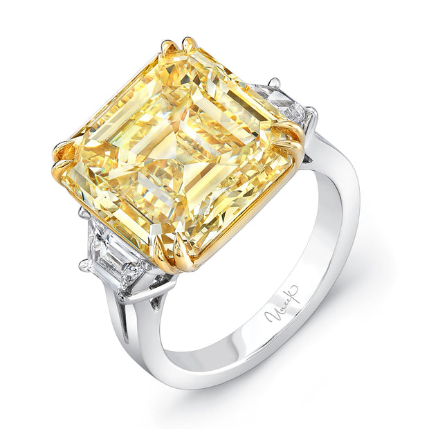Uneek Natureal Collection Three-Stone Asscher Fancy Yellow Diamond Engagement Ring