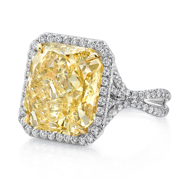 Uneek Natureal Collection Halo Radiant Fancy Yellow Diamond Engagement Ring