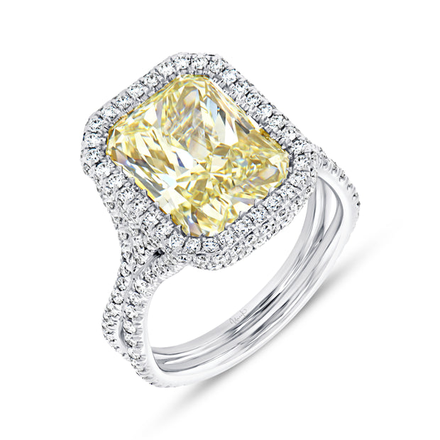 Uneek Natureal Collection Halo Radiant Fancy Light Yellow Diamond Engagement Ring