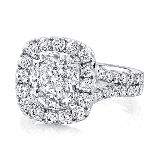Uneek 3-Carat Cushion-Cut Diamond Halo Ring with French Pave Halo and Double Shank