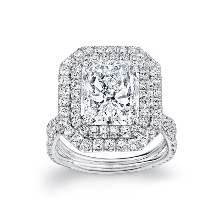 Uneek Signature Collection Double-Halo Radiant Diamond Engagement Ring