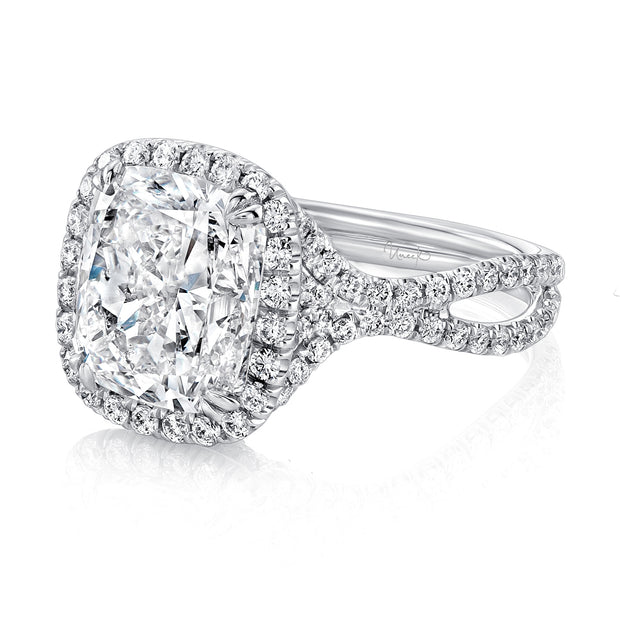Uneek 4.5-Carat Cuhsion-Cut Diamond Halo Engagement Ring with Pave Silhouette Double Shank