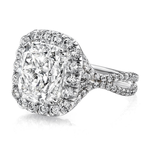 Uneek 6-Carat Cushion-Cut Diamond Halo Engagement Ring with Pave Silhouette Double Shank