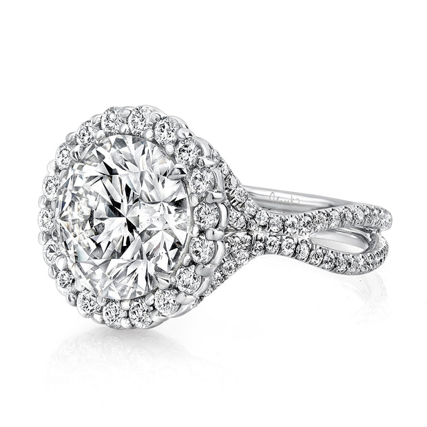 Uneek 5-Carat Round Diamond Halo Engagement Ring with Pave Double Shank