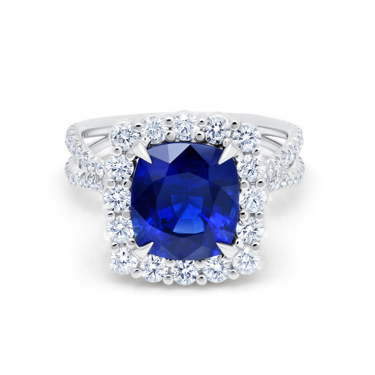 Uneek Precious Collection Halo Cushion Blue Sapphire Engagement Ring