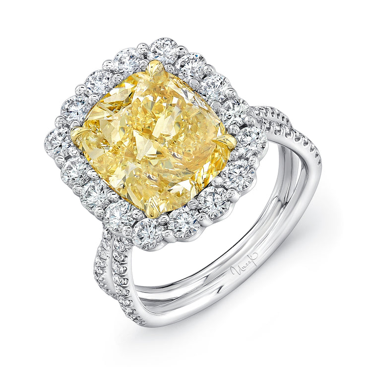 Uneek Natureal Collection Halo Cushion Yellow Diamond Engagement Ring