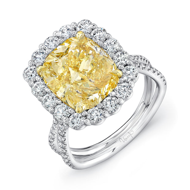 Uneek Natureal Collection Halo Cushion Yellow Diamond Engagement Ring