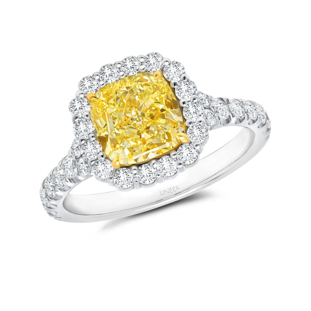 Uneek Natureal Collection Halo Cushion Yellow Diamond Engagement Ring