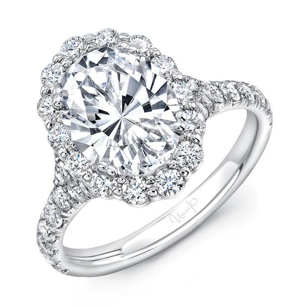 Uneek Petals Collection Halo Oval Engagement Ring