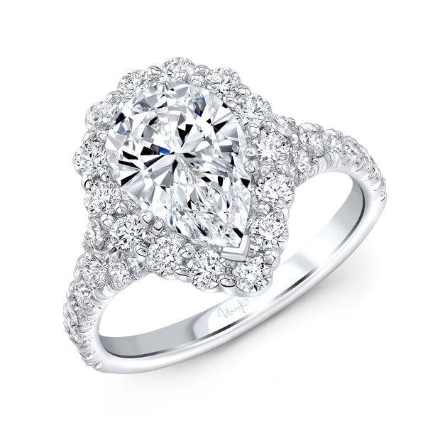 Uneek Petals Collection Halo Pear Engagement Ring