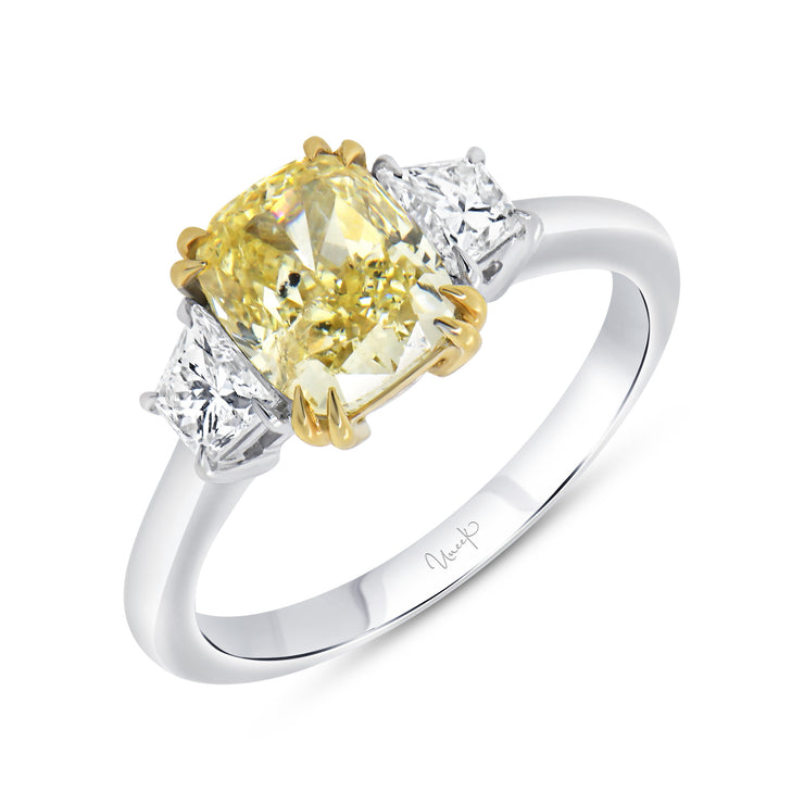 Uneek Natureal Collection Three-Stone Cushion Yellow Diamond Engagement Ring