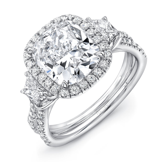 Uneek Signature Collection 3-Stone-Halo Cushion Diamond Engagement Ring