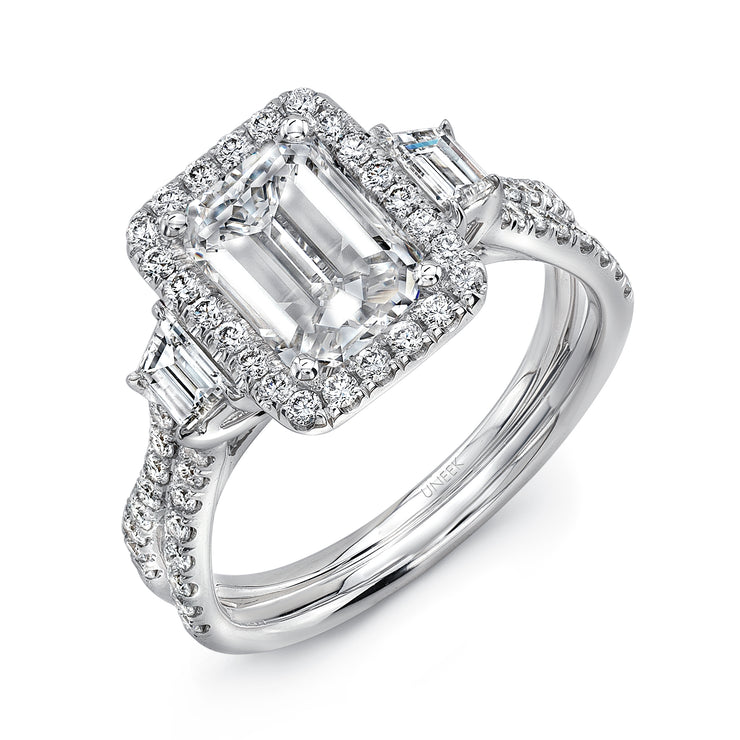 Uneek Silhouette Collection Halo Emerald Diamond Engagement Ring