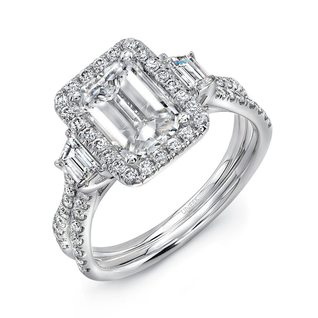Uneek Silhouette Collection Halo Emerald Cut Diamond Engagement Ring