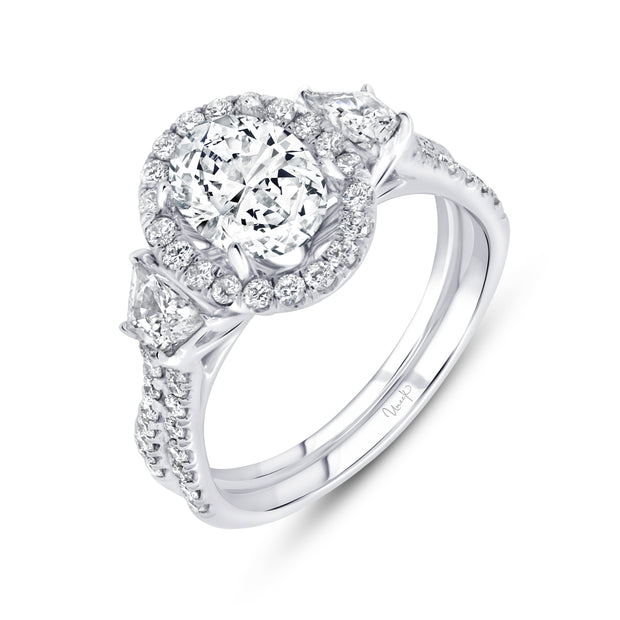 Uneek Silhouette Collection 3-Stone-Halo Radiant Engagement Ring