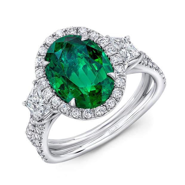 Uneek Precious Collection Halo Oval Shaped Emerald Engagement Ring