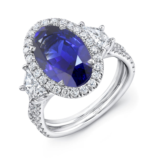 Uneek Precious Collection 3-Stone-Halo Oval Tanzanite Engagement Ring