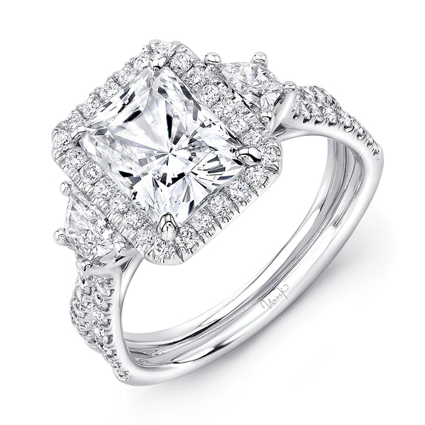 Uneek Silhouette Collection 3-Stone-Halo Radiant Engagement Ring