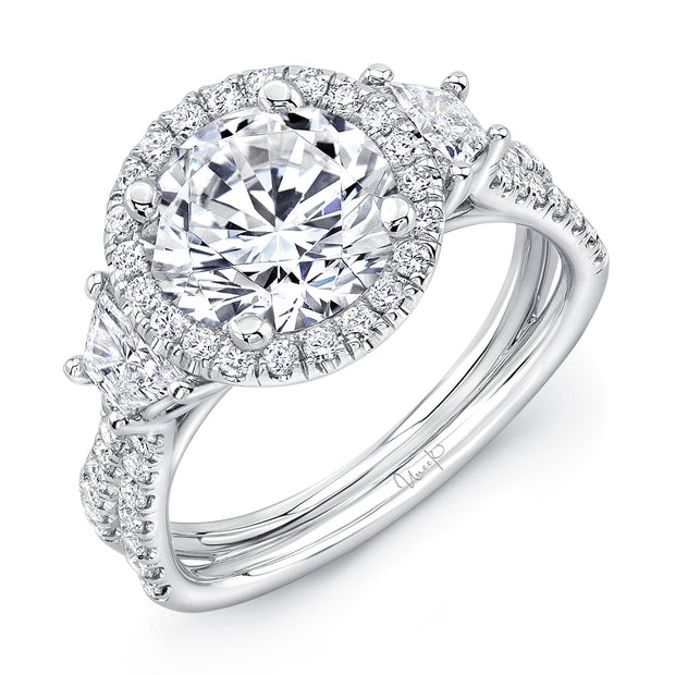 Uneek Silhouette Collection 3-Stone-Halo Round Engagement Ring