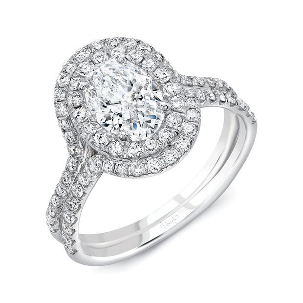 Uneek Silhouette Collection Double-Halo Oval Engagement Ring