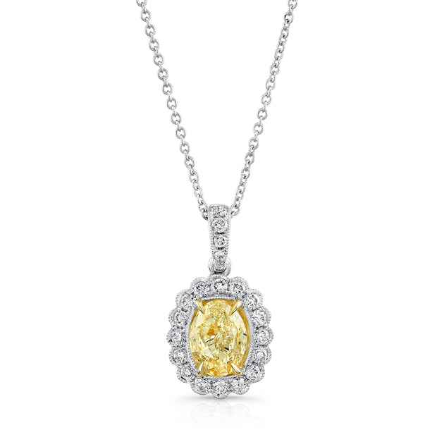 Uneek Natureal Collection Halo Oval Fancy Yellow Diamond Drop Pendant