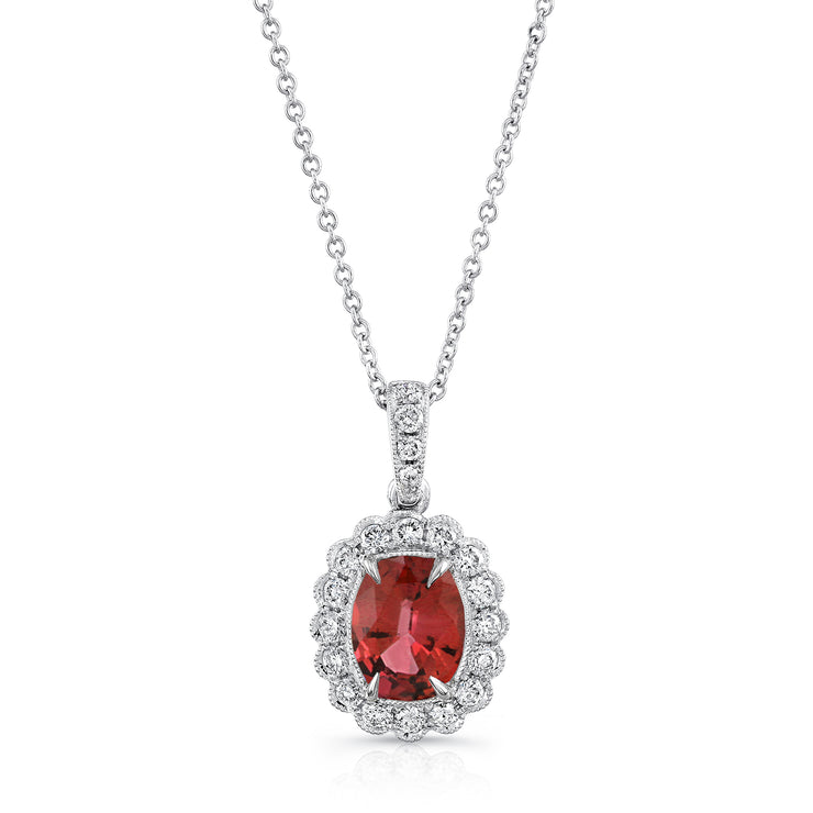 Uneek Precious Collection Halo Oval Ruby Drop Pendant