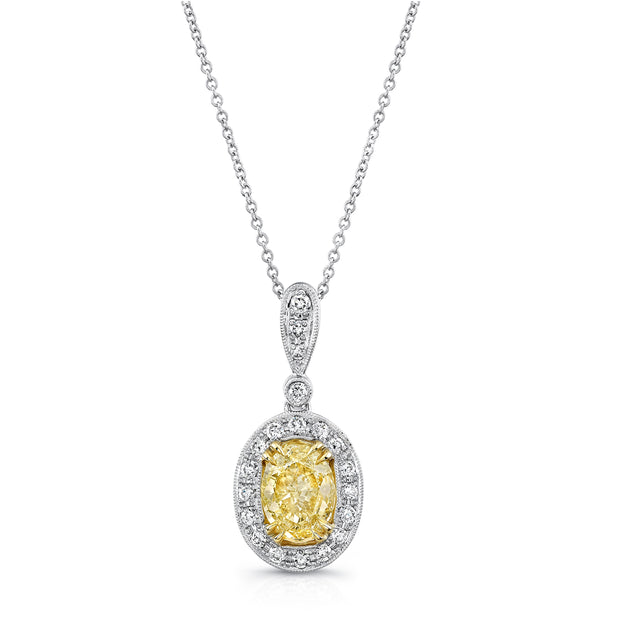 Uneek Natureal Collection Halo Oval Yellow Diamond Drop Pendant