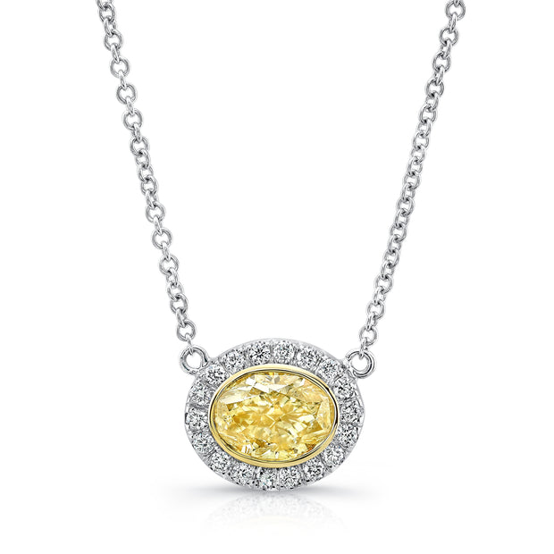 Uneek Natureal Collection Halo Oval Fancy Yellow Diamond Drop Necklace