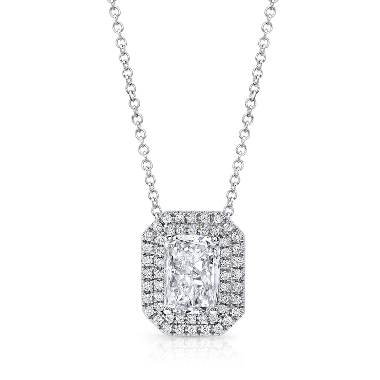 Uneek Signature Collection Double-Halo Radiant Diamond Drop Pendant