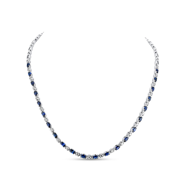 Uneek Precious Collection Oval Blue Sapphire Link Necklace