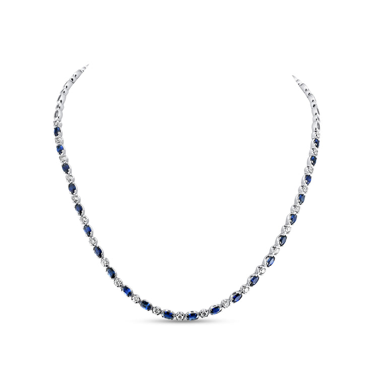 Uneek Precious Collection Oval Blue Sapphire Link Necklace