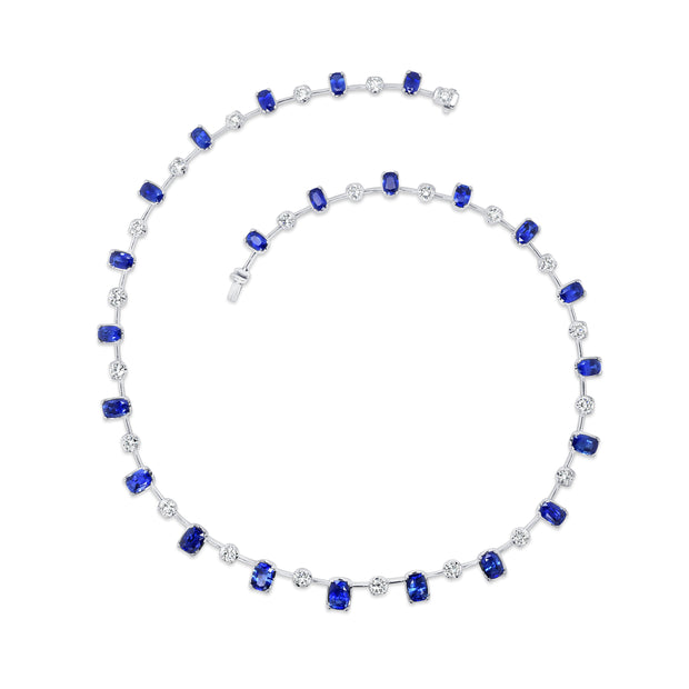 Uneek Precious Collection Cushion Blue Sapphire Link Necklace