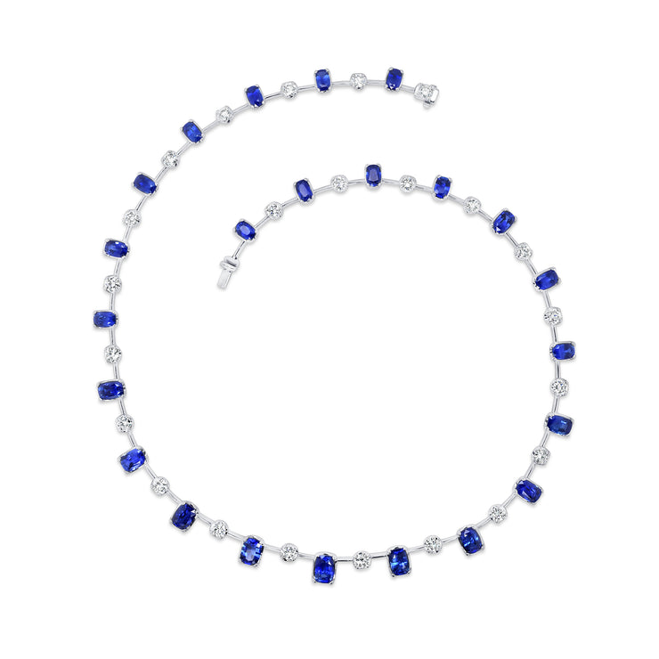Uneek Precious Collection Cushion Blue Sapphire Link Necklace
