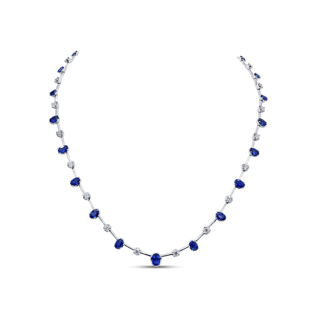 Uneek Precious Collection Oval Blue Sapphire Link Necklace