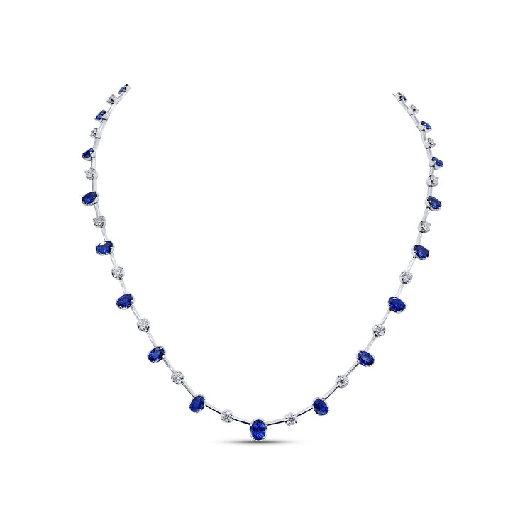 Uneek Precious Collection Oval Blue Sapphire Link Necklace